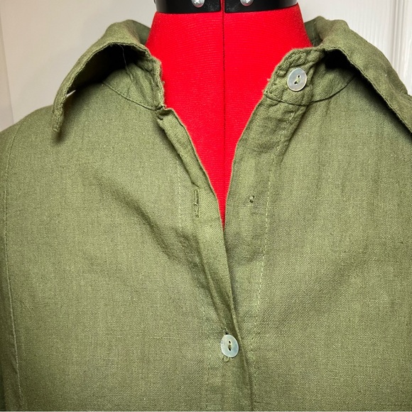 Francesca Bettini Olive Green Short Sleeve Button Up Linen Blend Shirt Dress M - Picture 7 of 11